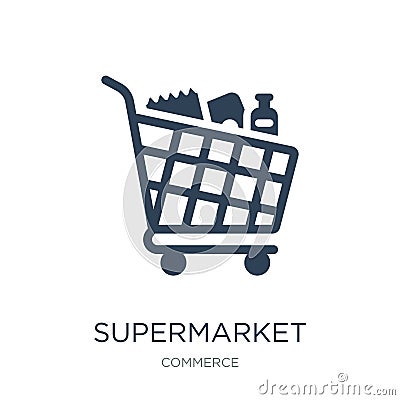 supermarket shopping cart icon in trendy design style. supermarket shopping cart icon isolated on white background. supermarket Vector Illustration