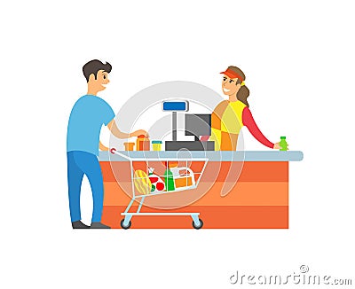 Supermarket Store Cashier Client Customer Vector Vector Illustration