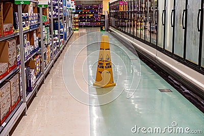 Supermarket Wet Floor Signage Editorial Stock Photo