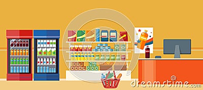 Supermarkets and Grocery Stores Vector Illustration