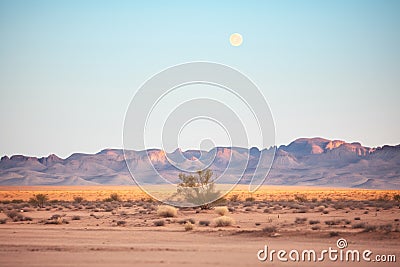 supermoon looming over a desert landscape Stock Photo