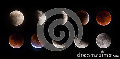 Supermoon lunar eclipse phases on September 27 2015 Stock Photo