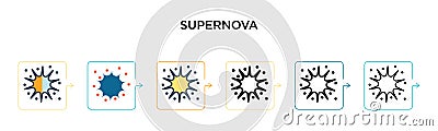 Supernova vector icon in 6 different modern styles. Black, two colored supernova icons designed in filled, outline, line and Vector Illustration