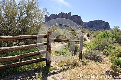 Superstition Mountains Setting Stock Photo