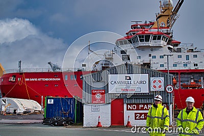 The superstructure and bridge of the polar research ship RSS Sir David Attenborough, under construction at Cammell Laird Editorial Stock Photo