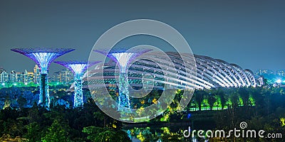Supertree grove and a greenhouse at night, Singapore Editorial Stock Photo
