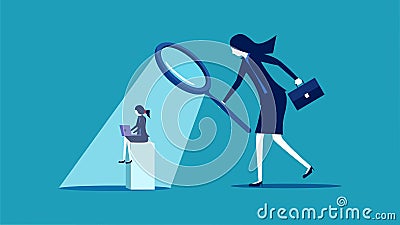 Supervise work. Managers use a magnifying glass to see employees at work Vector Illustration