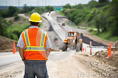 Supervising Civil Engineer Managing Expressway Construction Project Stock Photo