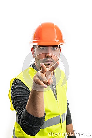 Supervisor builder making eyes on you gesture with fingers Stock Photo