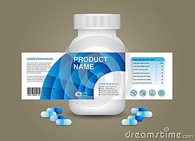 Supplement bottle Packaging, Cosmetic packaging. product design. Beauty label, 3d supplement bottle vector, 3d white plastic Pills Vector Illustration