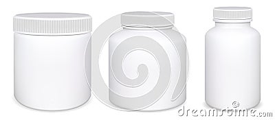 Supplement bottle white mockup. Vitamin pill jar Vector Illustration