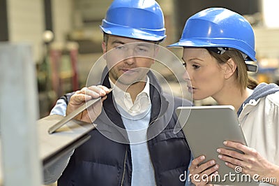 Supplier and engineer checking quality Stock Photo