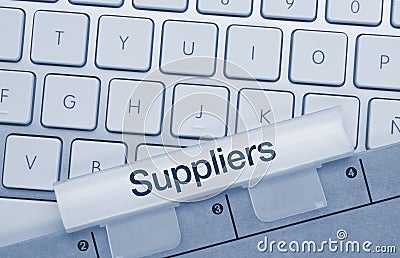 Suppliers - Inscription on Blue Keyboard Key Stock Photo