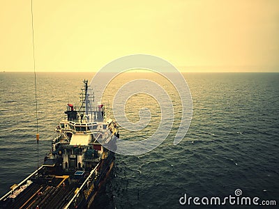 A supply boat which support drilling rig Stock Photo