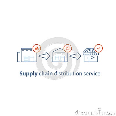 Shopping delivery, global shipping, supply chain concept, warehouse service, storage solution, goods distribution Vector Illustration