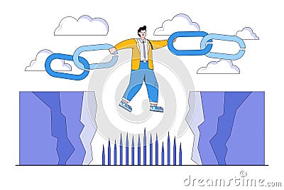 Supply chain issue, industrial business risk or vulnerability, and chain connection or management concepts illustrations. Vector Illustration
