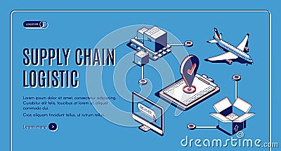 Supply chain logistic isometric web landing banner Vector Illustration