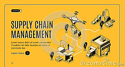 Supply chain management isometric landing banner Vector Illustration