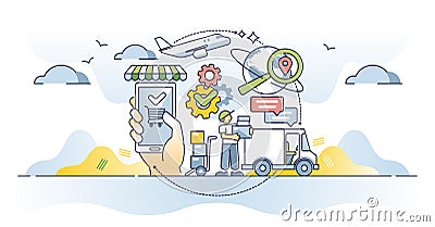 Supply chain management or SCM with logistics planning outline concept Vector Illustration