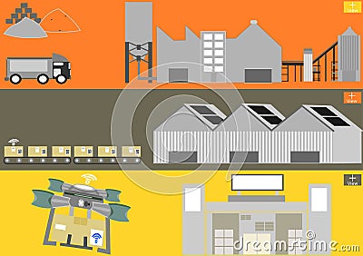 Supply chain management SCM whit drone. Banner Vector Illustration