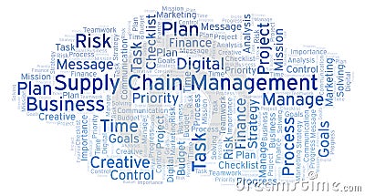 Supply Chain Management word cloud, made with text only. Stock Photo