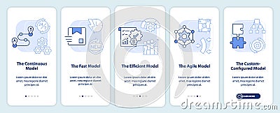 Supply chain models light blue onboarding mobile app screen Vector Illustration