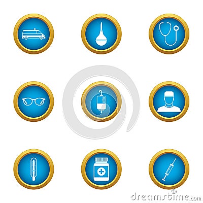 Supply of medicines icons set, flat style Vector Illustration