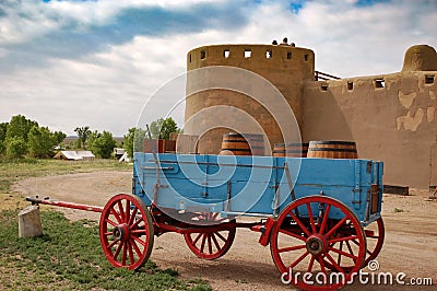 Supply Wagon at Bent`s Old Fort National Historic Site Editorial Stock Photo