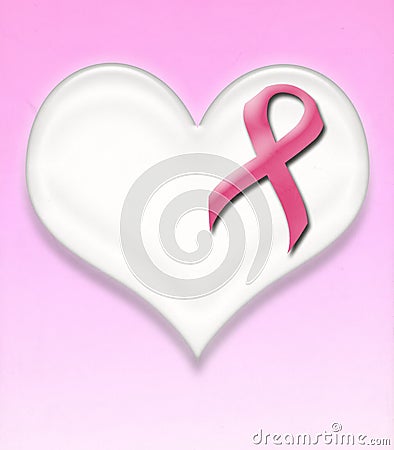 Support breast cancer pink ribbon pin on heart Stock Photo