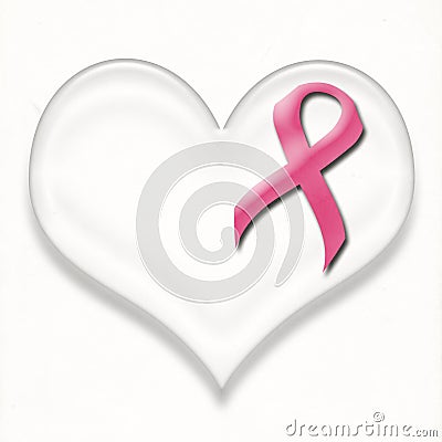 Support breast cancer pink ribbon pin on heart Stock Photo