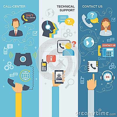 Support Call Center Banner Vector Illustration