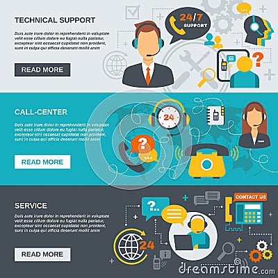 Support Call Center Banner Vector Illustration