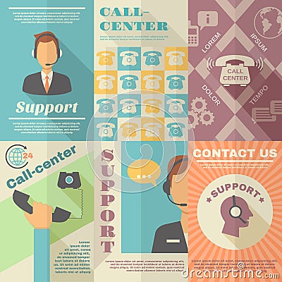 Support Call Center Poster Vector Illustration