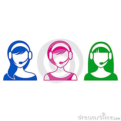 Support or call center woman icons Vector Illustration