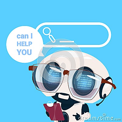 Support center headset agent robot client online operator, artificial intelligence customer and technical service icon Vector Illustration