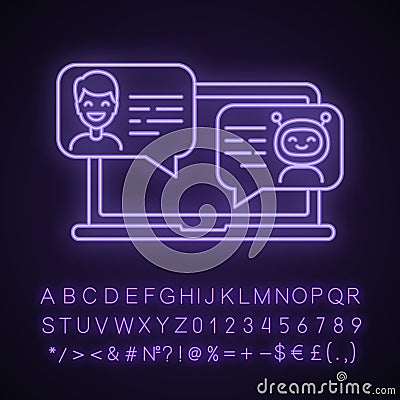 Support chatbot neon light icon Vector Illustration