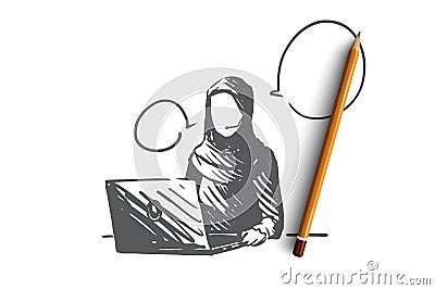 Support, communication, service, Islam, hijab concept. Hand drawn isolated vector. Vector Illustration