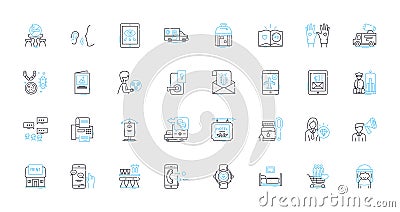 Support desk linear icons set. Assistance, Help, Service, Response, Accessibility, Solutions, Troubleshooting line Vector Illustration