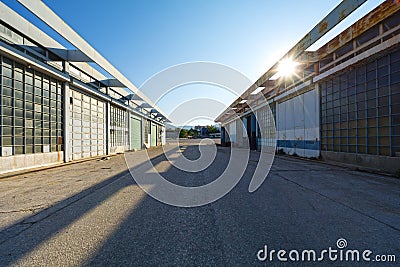 Support facilities at an abandoned airport Stock Photo