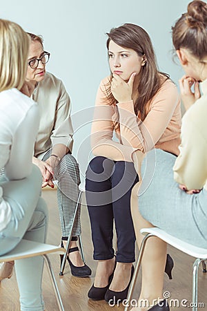 Support group during therapeutic session Stock Photo