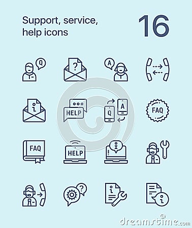 Outline Support, service, help simple line icons for web and mobile design pack 2 Vector Illustration