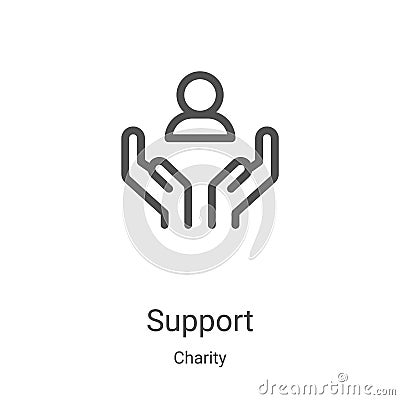 support icon vector from charity collection. Thin line support outline icon vector illustration. Linear symbol for use on web and Vector Illustration