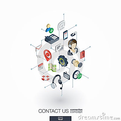 Support integrated 3d web icons. Digital network isometric concept. Vector Illustration