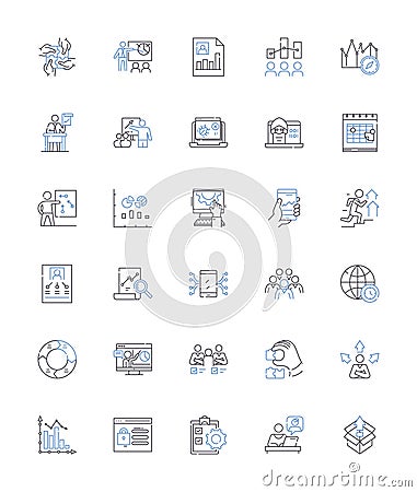 IT support line icons collection. Troubleshooting, Maintenance, Nerking, Security, Hardware, Software, Configuration Vector Illustration