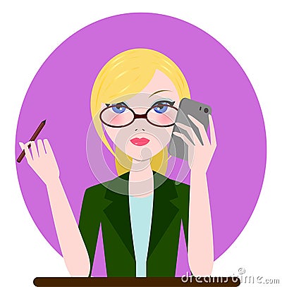 Support manager woman icon. Vector cartoon flat illustration Vector Illustration