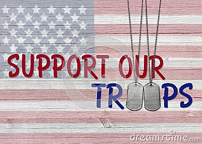 Support our troops phrase with dog tags Stock Photo