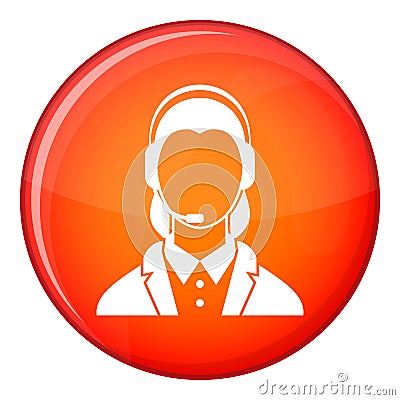 Support phone operator in headset icon, flat style Vector Illustration