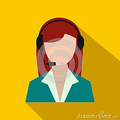 Support phone operator in headset icon, flat style Vector Illustration