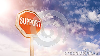 Support on red traffic road stop sign Stock Photo