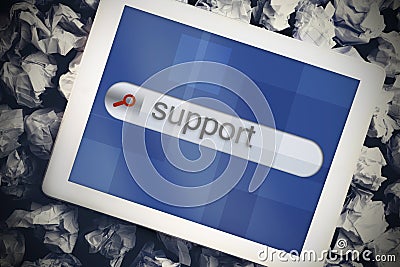 Support in search bar on tablet screen Stock Photo